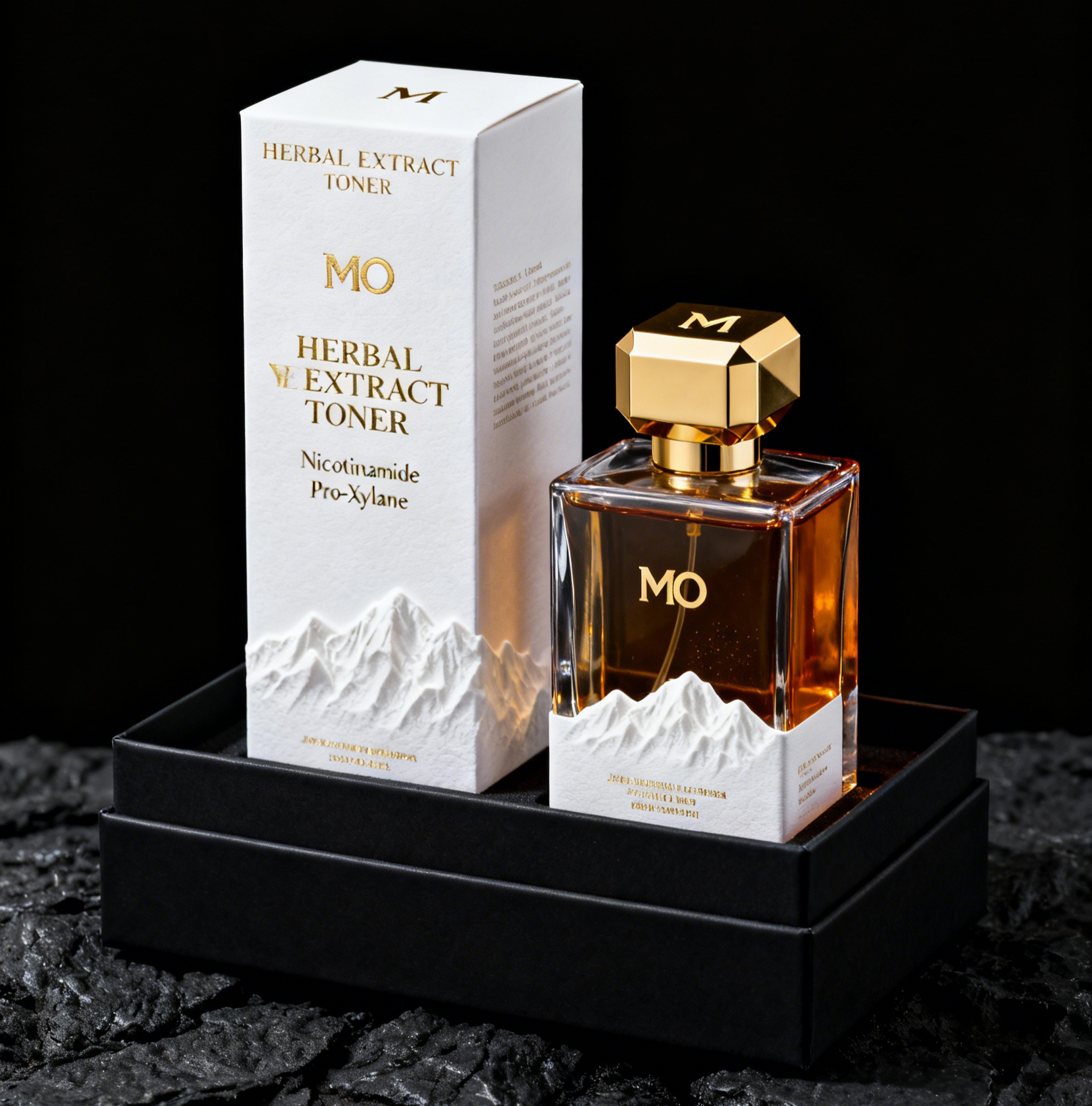Scatola di imballaggio cosmetica biodegradabile stampata e incisa in oro per profumi