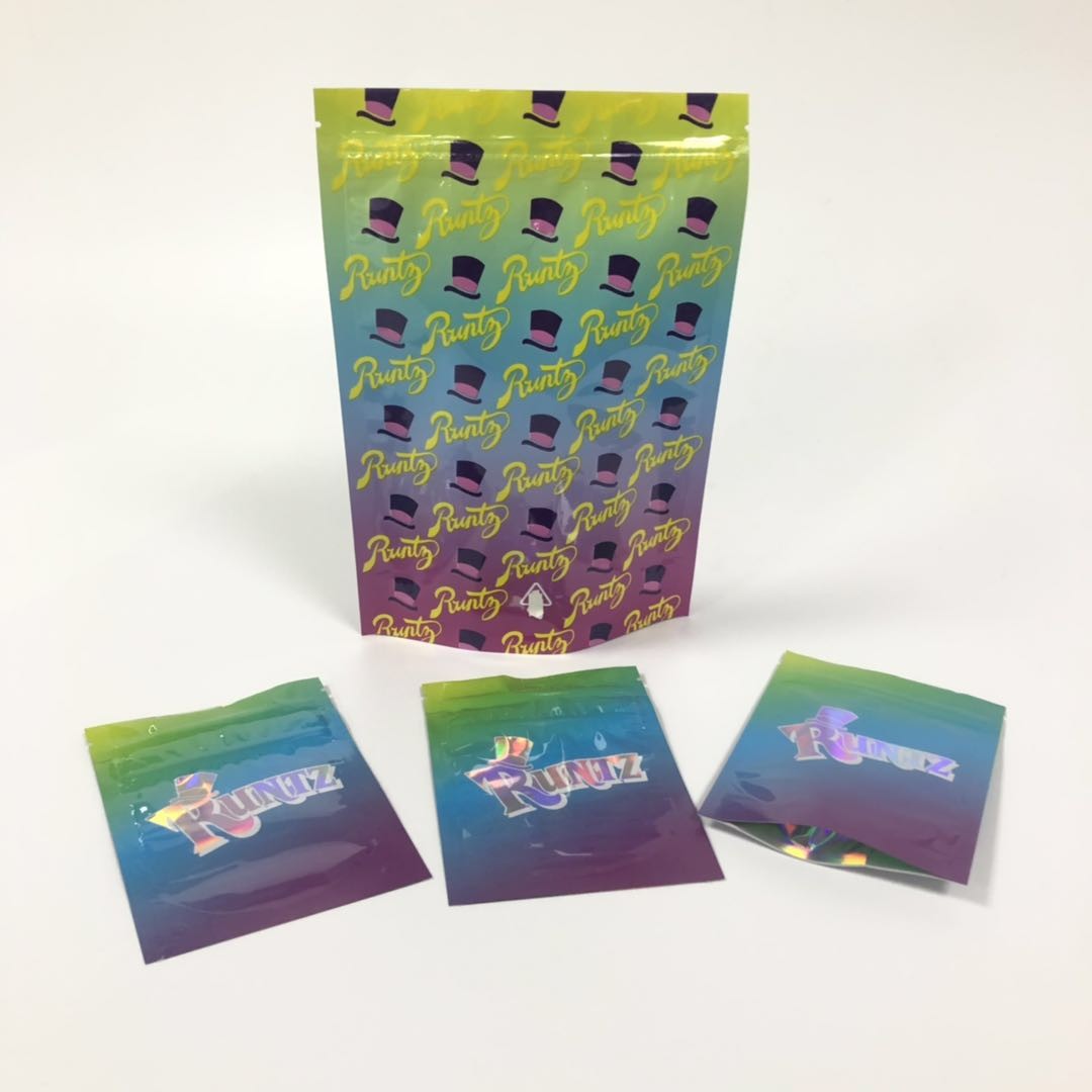 L'abitudine 1oz 3.5g può stonare gli scherzi su identifica le borse d'imballaggio dell'erbaccia dei pacchetti della libbra della prova dell'odore di Vape Mylar Runtz bianco rosa