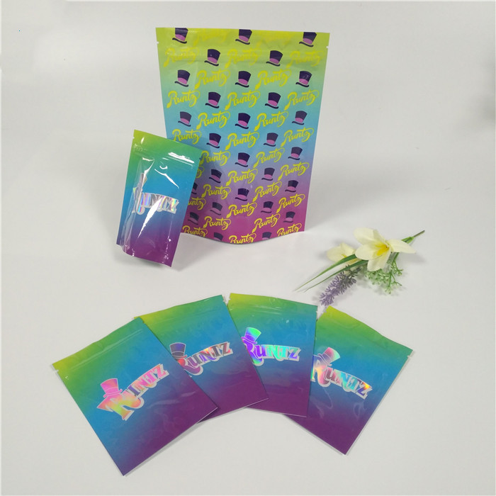 Risigillabili brillanti dell'ologramma di plastica stanno sulla prova a chiusura lampo dell'odore delle borse di Runtz dei sacchetti