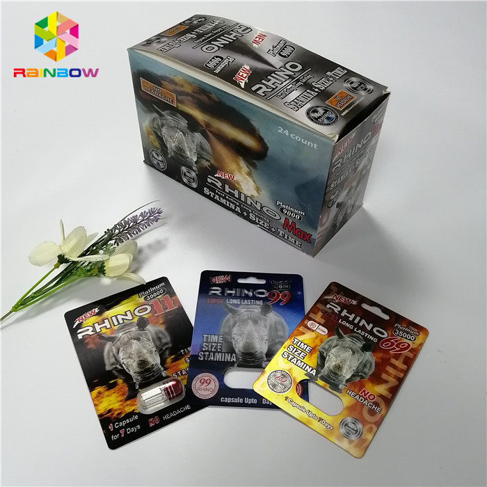 Le pillole maschii del sesso di potenziamento producono delle bolle sulla scatola di carta di plastica d'imballaggio 3d della capsula di rinoceronte 69 della carta