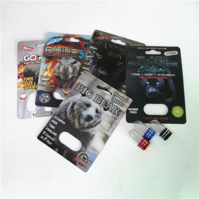 Pillole sessuali di potenziamento che imballano le carte massime della bolla di rinoceronte 150K 3D con la scatola di carta per la capsula del sesso della polvere