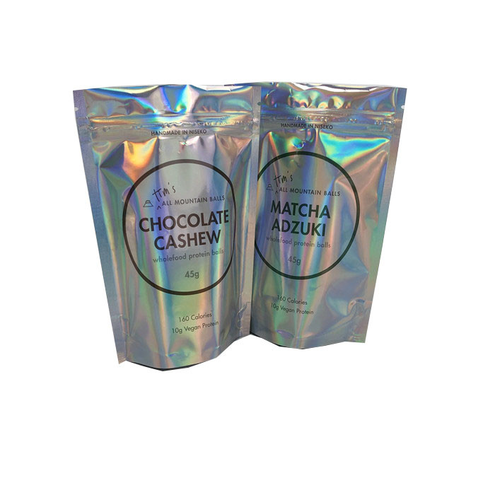 La chiusura lampo di CYMK olografica sta sui sacchetti per le palle della proteina