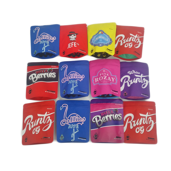 Il tocco morbido 3.5g sventa i sacchetti di plastica a chiusura lampo odora i biscotti Jefe della metallina 3.5g 7g Cannabies della prova che imballa l'abitudine della borsa di Mylar