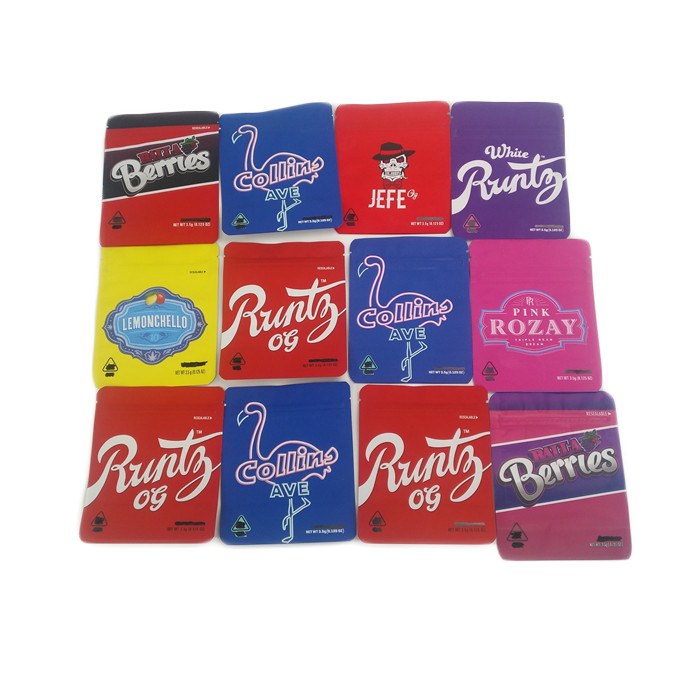 La borsa Bambino resistente commestibile d'imballaggio di Mylar dei biscotti 3.5g del sacchetto di Cannabies di MOQ 500pcs di tocco morbido della prova bassa dell'odore ha personalizzato