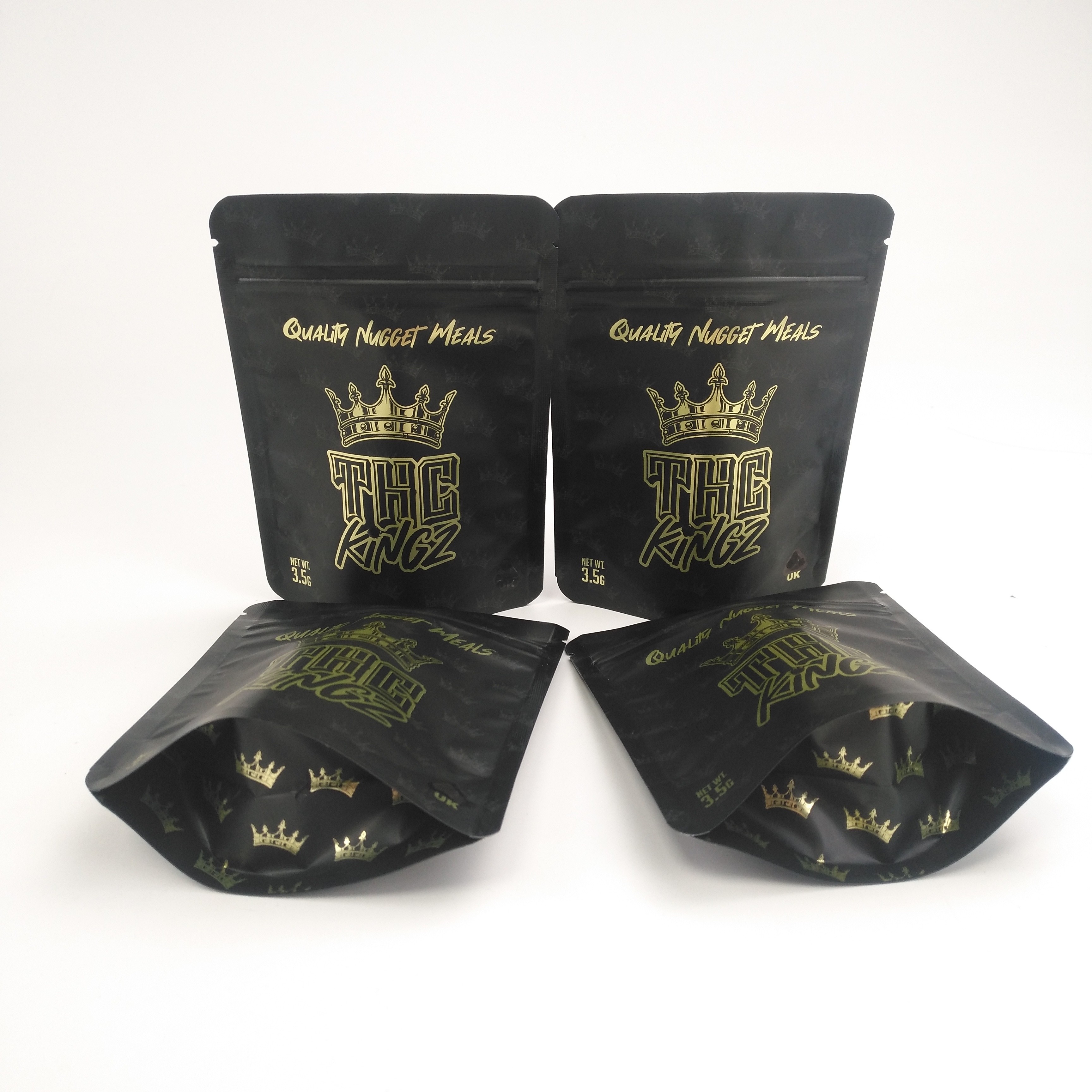 Borsa di erbe di stampa su ordinazione di Mylar dell'imballaggio di Kartom dell'olio di Matte Childproof Gold Foil CBD del sacchetto di 3.5g Cannabies