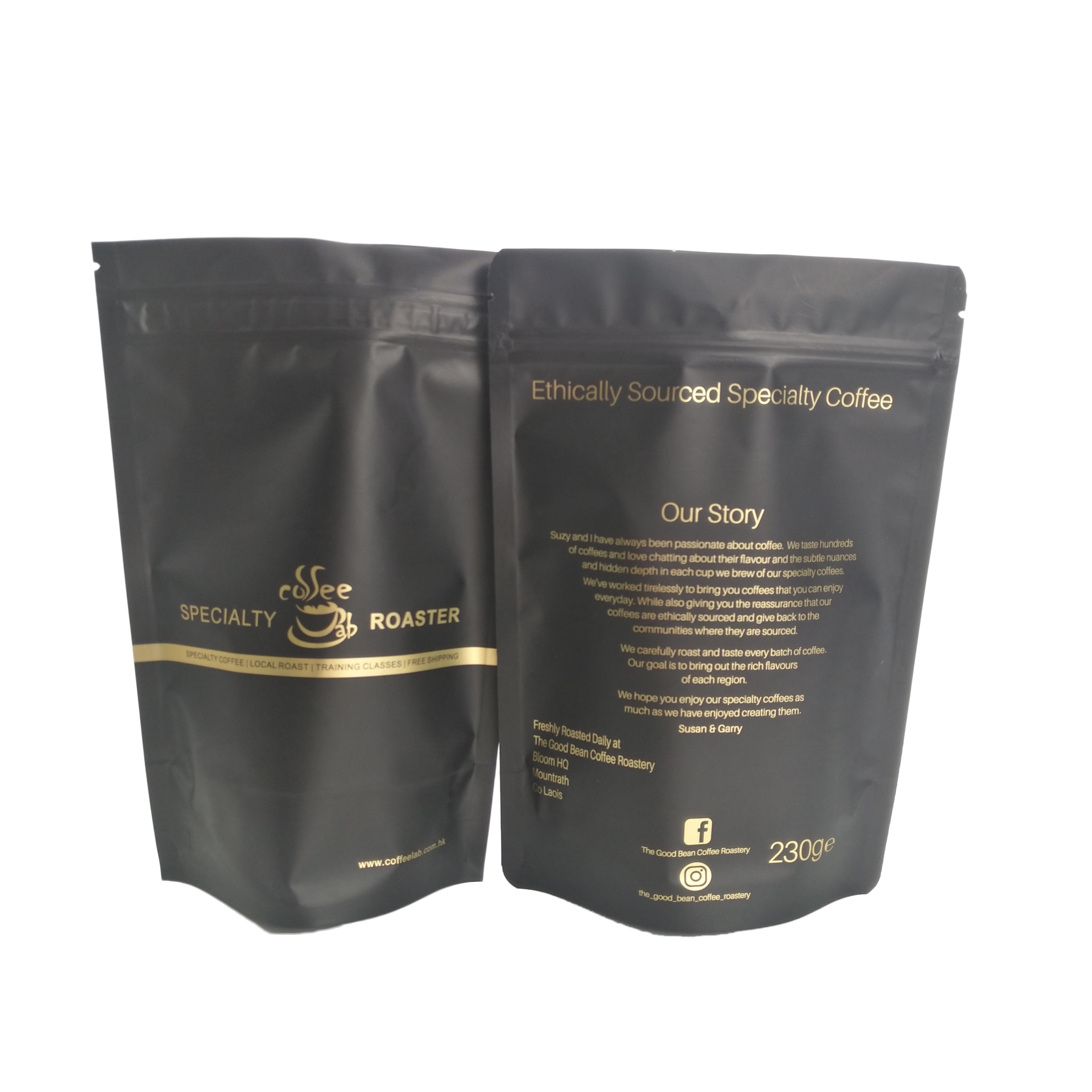 Matte Black Finish Foil Stand sulla borsa di caffè d'imballaggio della borsa della chiusura lampo con le strisce dell'oro