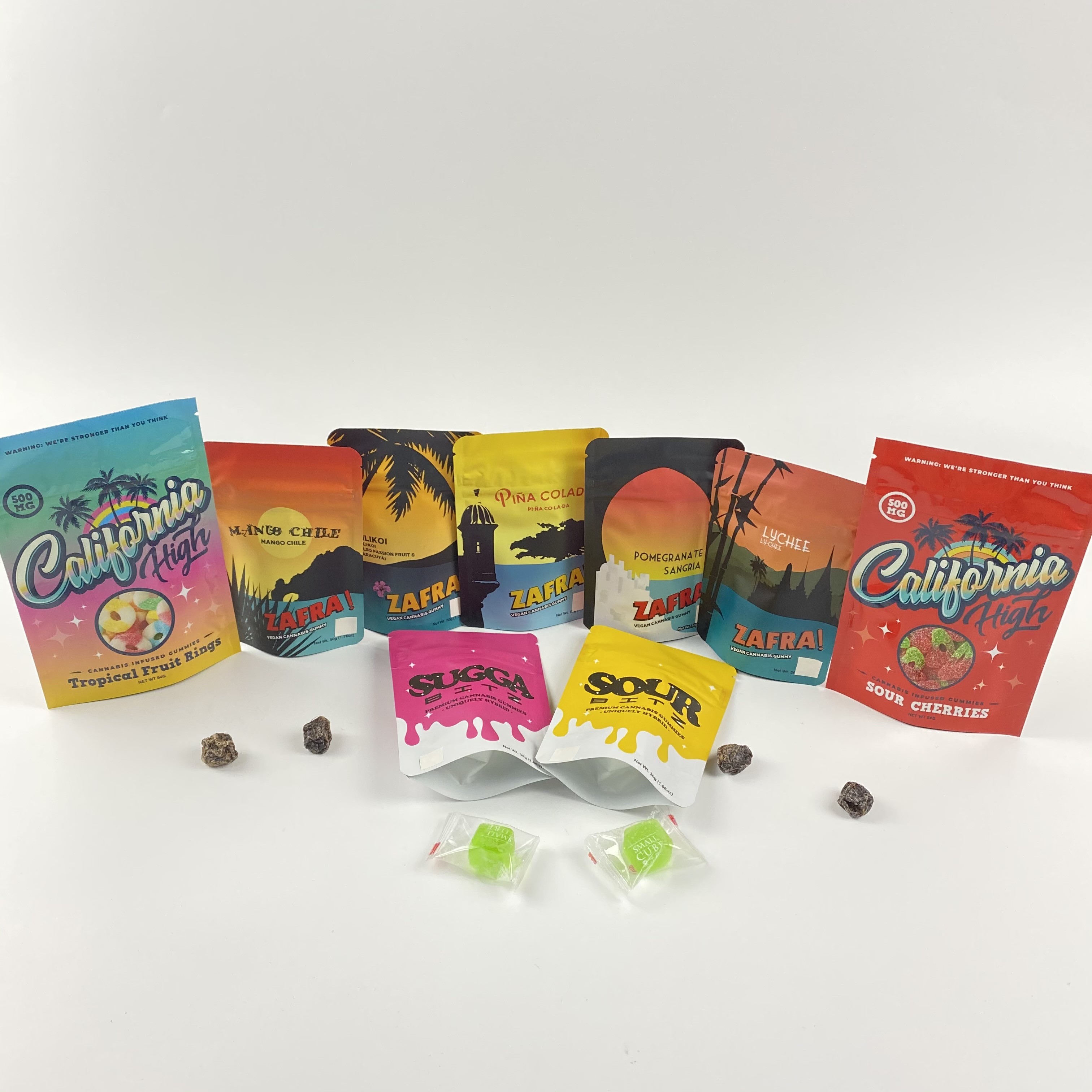 La chiusura lampo su ordinazione della prova del bambino della prova dell'odore dei sacchetti del supporto della stagnola della California 3.5g 7g Mylar su insacca l'imballaggio delle caramelle dei gummies di Cbd