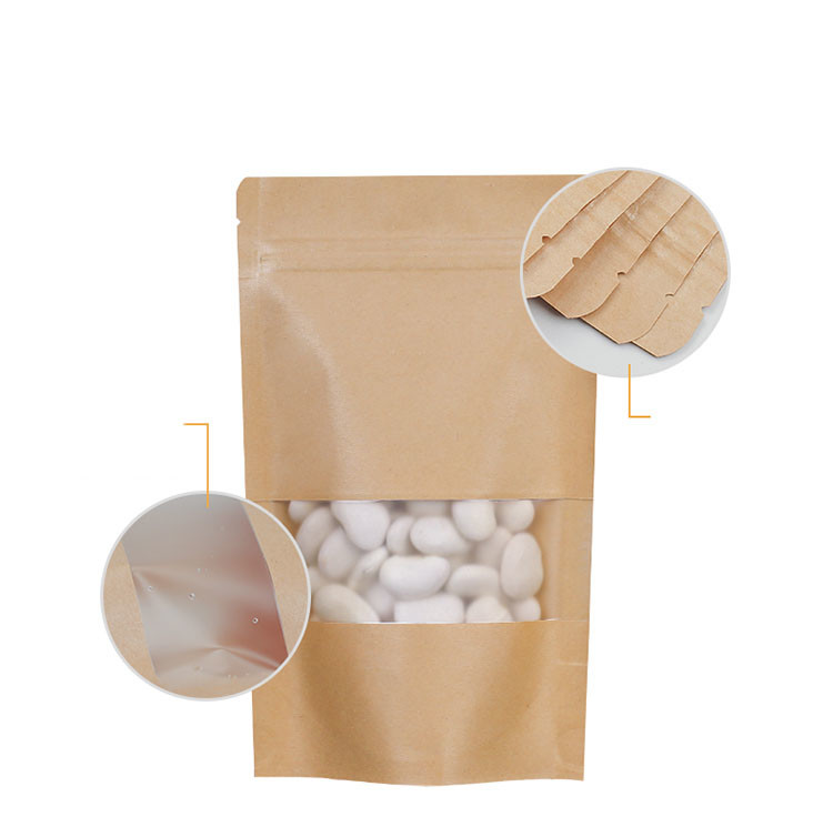 Biodegradabili a chiusura lampo di carta kraft di Brown stanno sul sacchetto con la finestra
