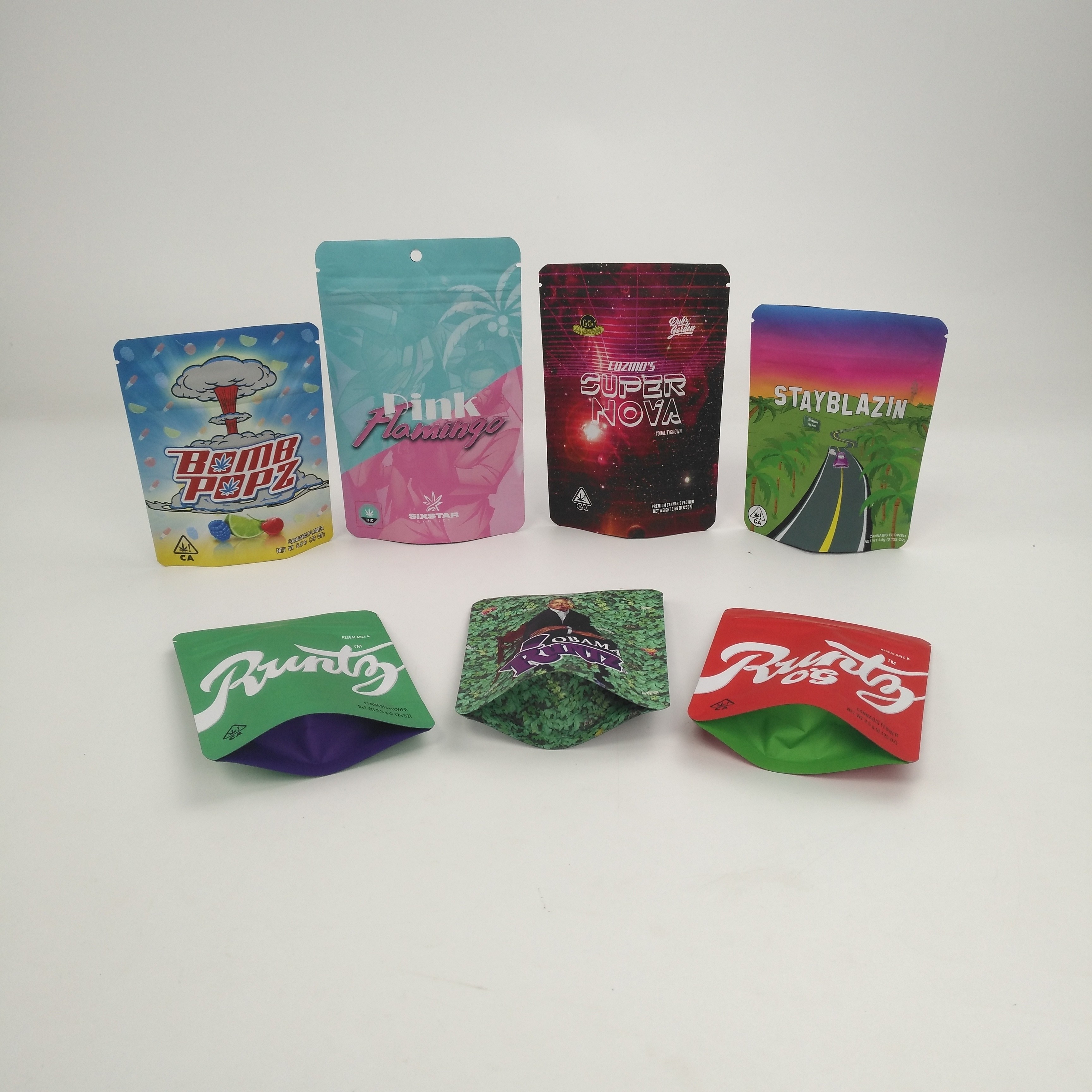 I biscotti su misura di logo 3.5g 7g 14g 28g 1pound stanno sulle borse per le cannabis Runtz di Kush Haze Herb CBD