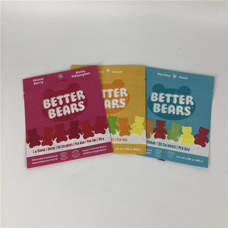 Tre borse d'imballaggio biodegradabili commestibili saldanti a caldo piane del biscotto CBD THC Gummies dello spuntino della guarnizione laterale