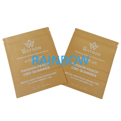 Vendita a caldo Sacchetti a prova di odore di carta kraft biodegradabile stand up con logo Sacchetti Mylar resealabili per gomma commestibile