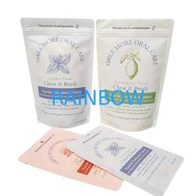 Sacchetto di carta Kraft biodegradabile bianco con supporto, busta richiudibile con zip, imballaggio in plastica per alimenti per animali domestici, compostabile