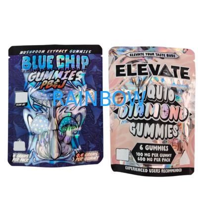 Sacchetti Mylar da 3,5 g per confezionamento di caramelle gommose all'estratto di funghi, Doypack con cerniera, a prova di odore, busta stand-up